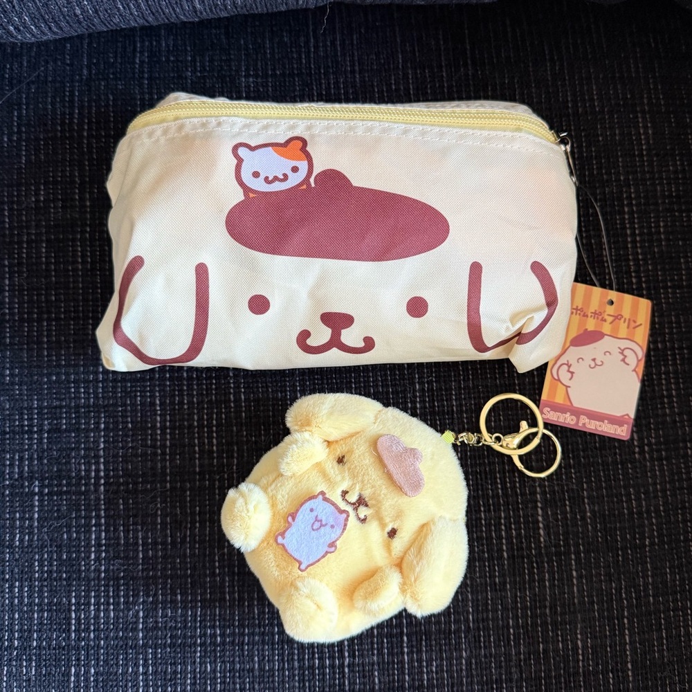 Sanrio Pom Bundle of Foldable Bag and Coin Purse Plush Keychain